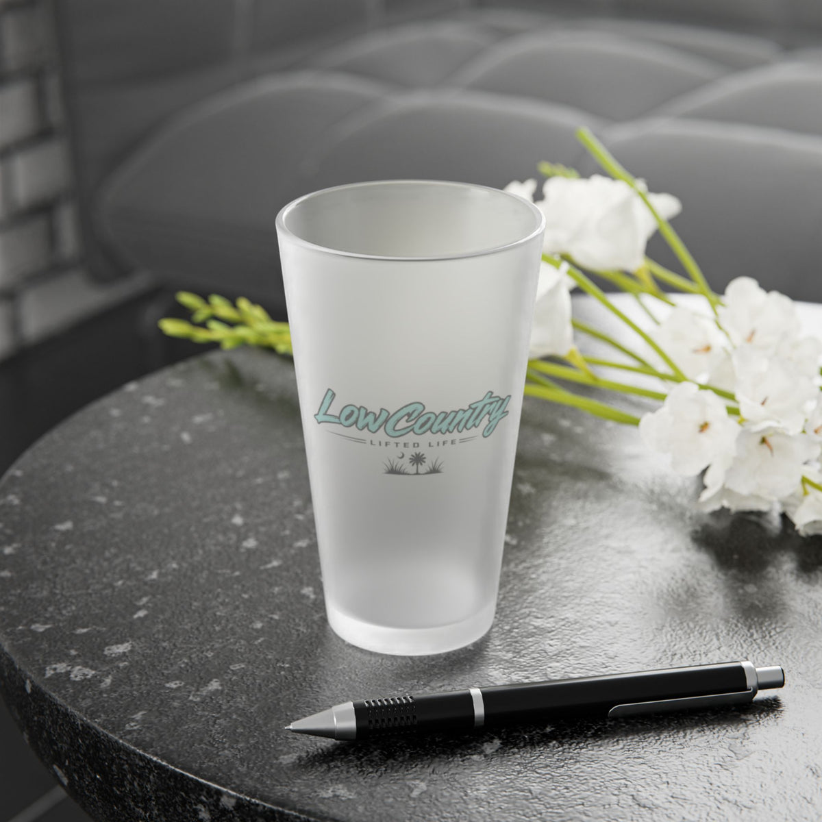 Lowcountry Lifted Teal Frosted 16oz Glass