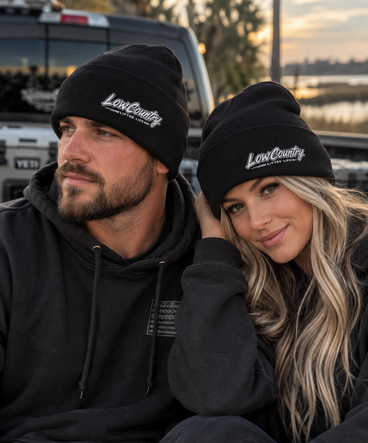 Lowcountry Lifted Logo White Cuff Beanie