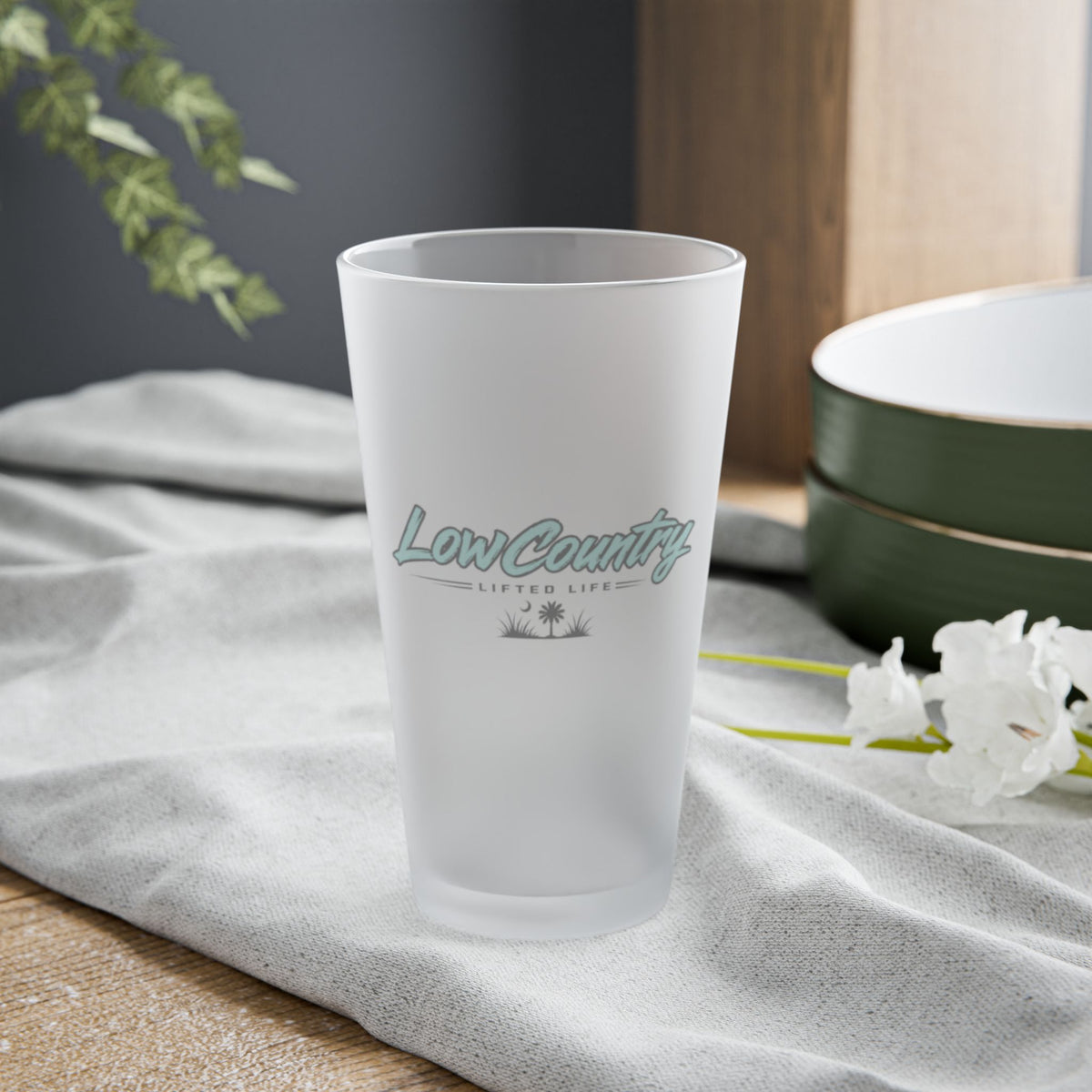 Lowcountry Lifted Teal Frosted 16oz Glass