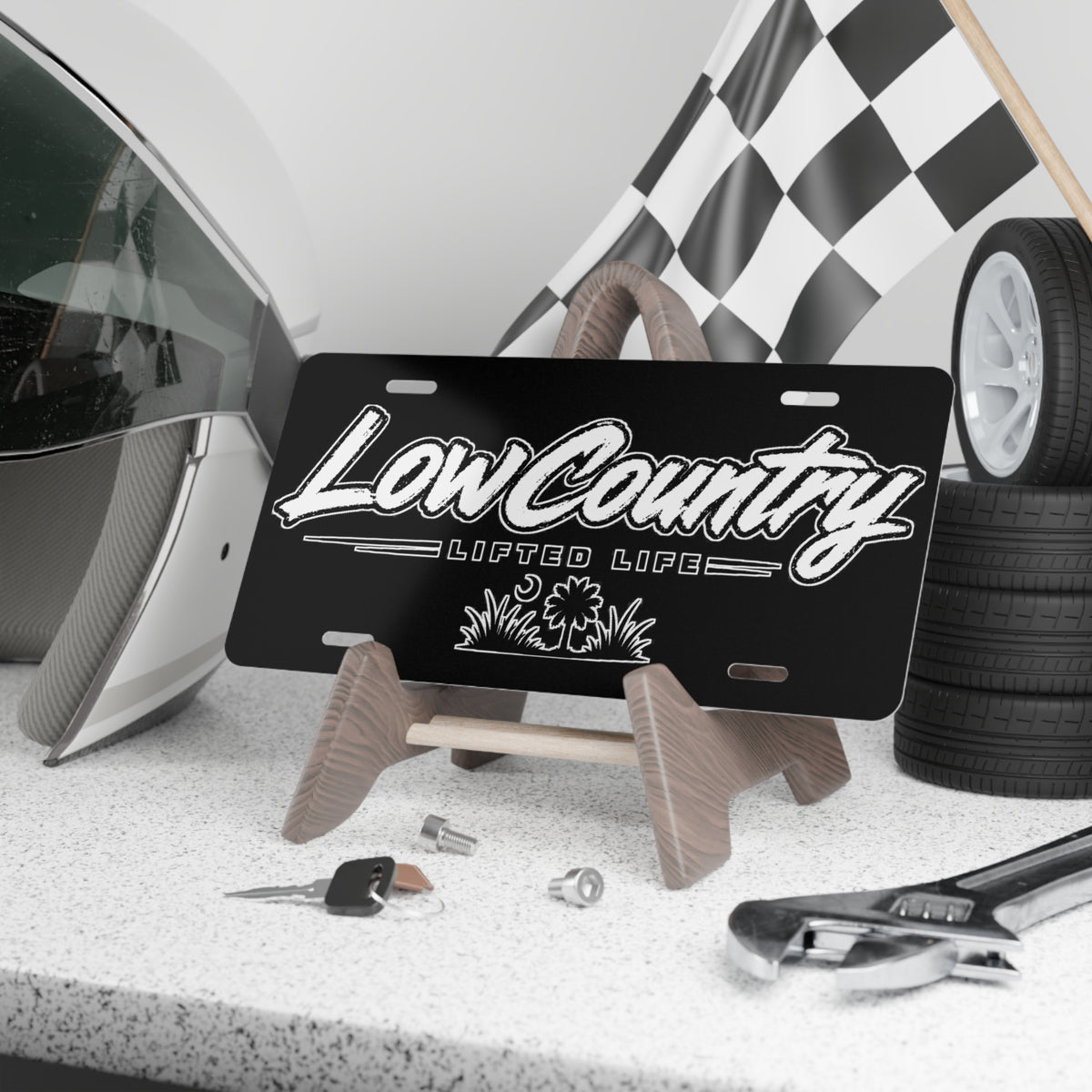 Lowcountry Lifted Vanity Plate | White Logo